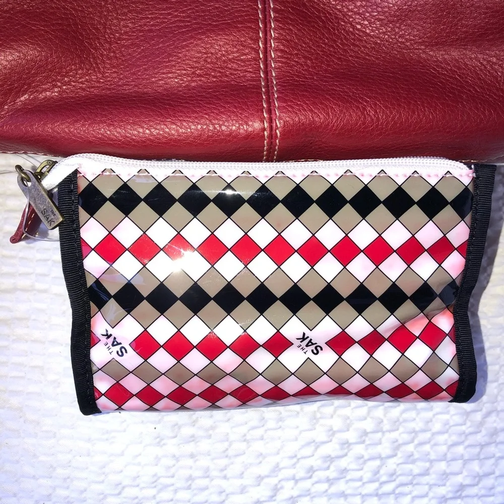 The Sak N.W. T. Studded Leather Hobo Bag With Cosmetic Case.Color Red Topstitch - Picture 4 of 8